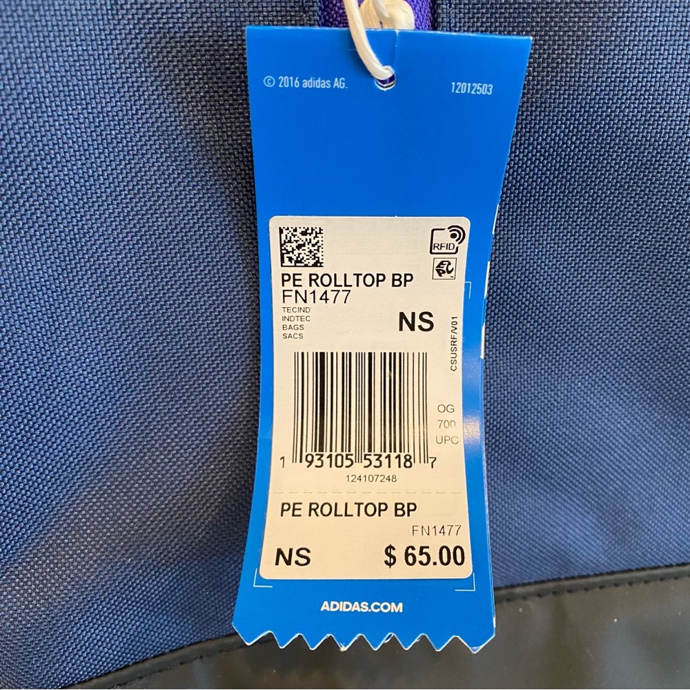 ADIDAS Navy Blue & Black Premium Essentials Rolltop Backpack - Picture 3 of 6